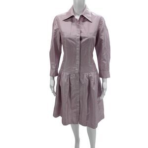 Rickie Freeman Women Shirt Dress Pink Silk Collared 3/4 Sleeve Short Size 8